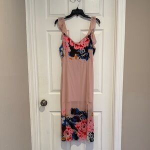 Express Floral High Low Dress - Pink and Blue